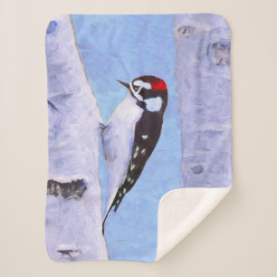 Couverture Sherpa Peinture Downy Woodpecker - Art original pour oise
