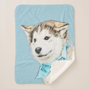 Couverture Sherpa Peinture Sibérienne Husky Puppy - Art Chien origin