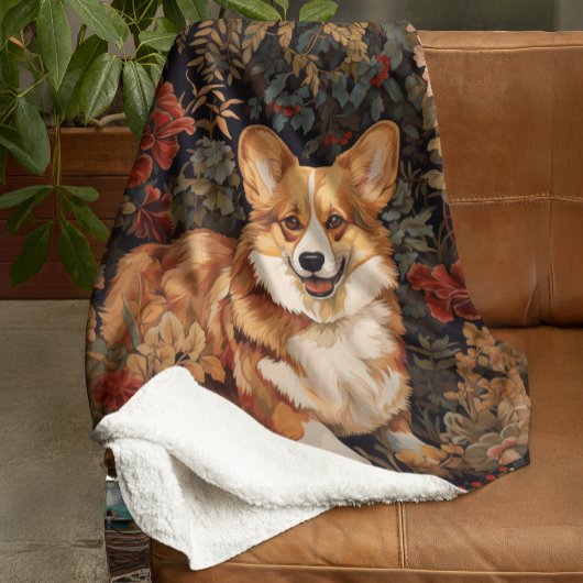 Couverture Sherpa Pembroke Welsh Corgi dans un jardin de fleurs vict