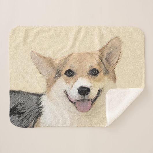 Couverture Sherpa Pembroke Welsh Corgi Peinture - Art Chien original (Devant (Horizontal))