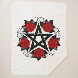 Couverture Sherpa Pentagramme aux roses rouges