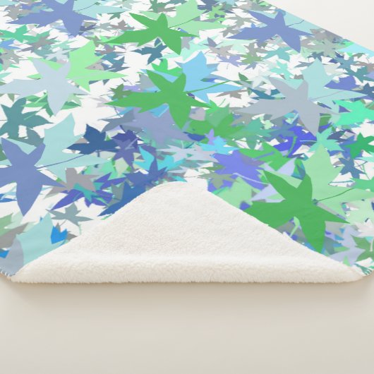 Couverture Sherpa Pépinière de forêt bleu vert feuille grise motif f (3/4)