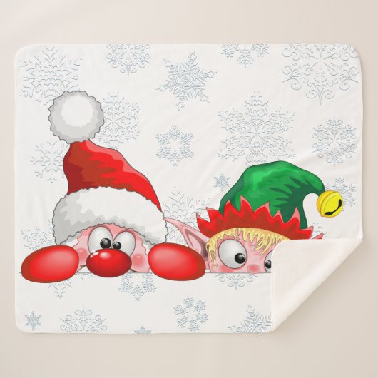 Couverture Sherpa Père Noël et Elf Cute et drôle Caractères Pékin (Devant (Horizontal))