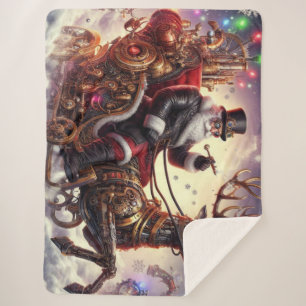 Couverture Sherpa Père Noël/Reindeer steampunk Noël/hiver