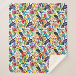 Couverture Sherpa Perroquets colorés d'aquarelle