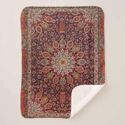 Couverture Sherpa Perse Tabriz Noir Radial Géométrique  (Devant)