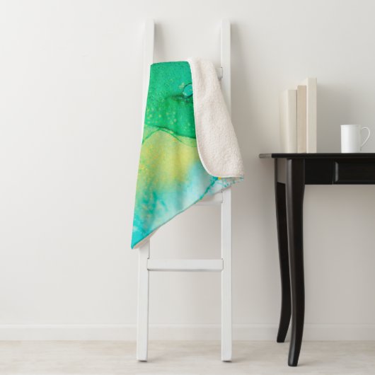 Couverture Sherpa PERSIAN BLUE, chartreuse green. Very beautiful art (En situation)