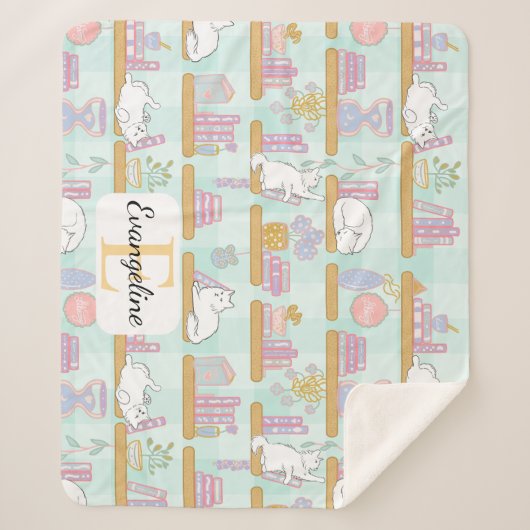 Couverture Sherpa Personalized Bookish Cat Gift Green Pastel Name (Devant)
