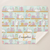Couverture Sherpa Personalized Bookish Cat Gift Green Pastel Name (Devant (Horizontal))