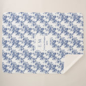 Couverture Sherpa Personalized French Toile Floral Blue Blanket Gift (Devant (Horizontal))