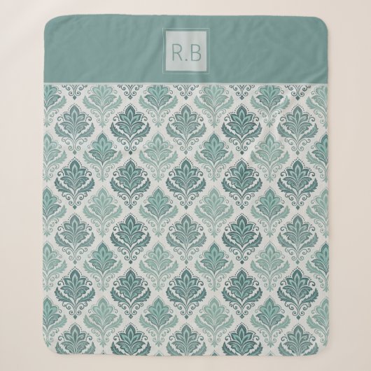 Couverture Sherpa Personalized Modern Teal Nordic Damask (Devant)