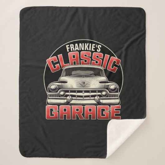 Couverture Sherpa PERSONALIZED NAME Classic Car Garage Custom Shop (Devant)