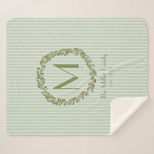 Couverture Sherpa Personalized Olive Wreath Monogram  (Devant (Horizontal))