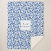 Couverture Sherpa Personalized Royal Blue Floral Toile Cozy Blanket (Devant)
