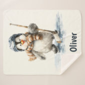 Couverture Sherpa Personalized Winter Penguin Hockey Kid (Devant (Horizontal))