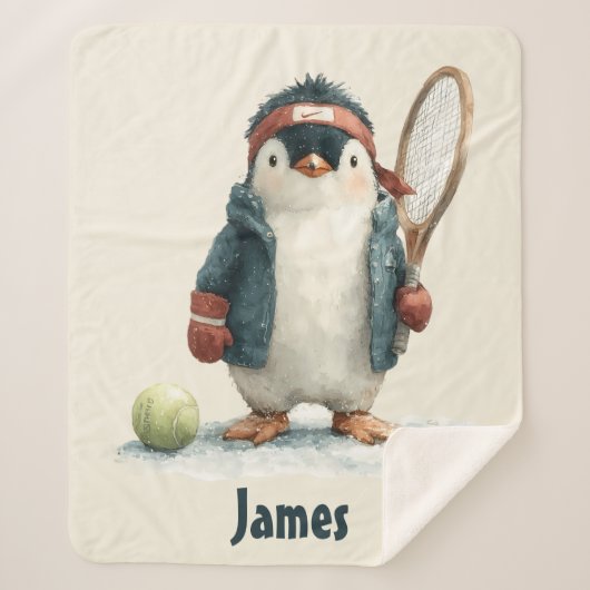 Couverture Sherpa Personalized Winter Penguin Tennis Kid (Devant)