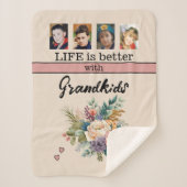 Couverture Sherpa Personnalisé 4 petits-enfants photo fleurs rose (Devant)