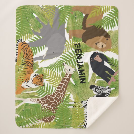 Couverture Sherpa Personnalisé Cute Jungle Animaux Safari Garçon | F (Devant)