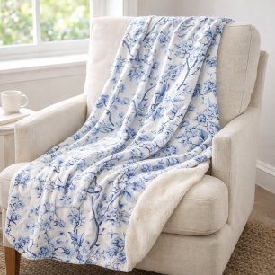 Couverture Sherpa Personnalisé Élégant Français Vintage bleu Floral 
