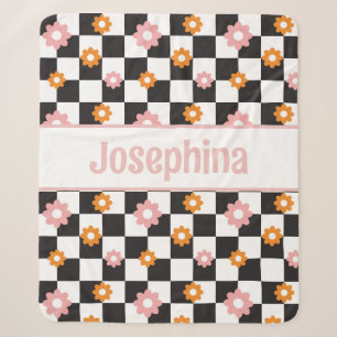 Couverture Sherpa Personnalisé Retro Floral rose et orange