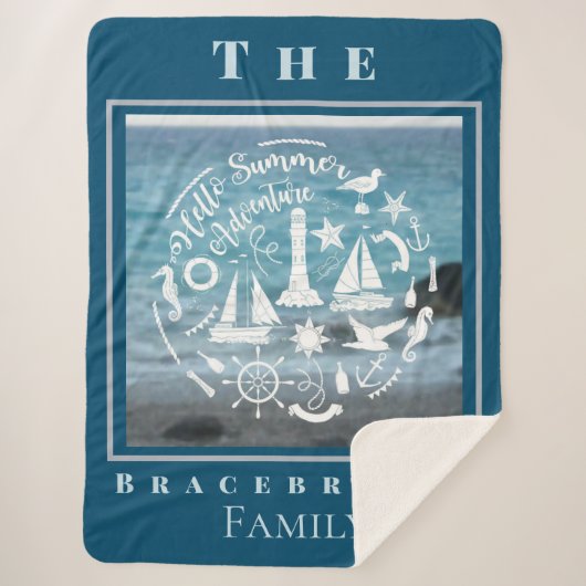 Couverture Sherpa Personnaliser le thème marin Hello Summer Adventur (Devant)