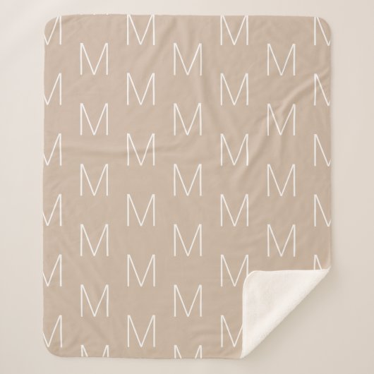 Couverture Sherpa Personnaliser monogramme lettre initiale beige tan (Devant)
