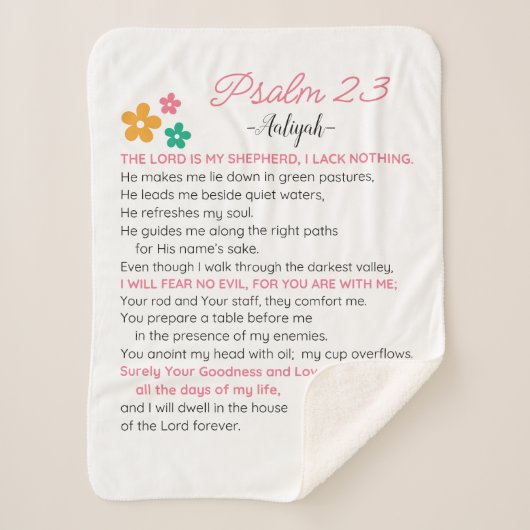 Couverture Sherpa Personnaliser Psaume 23-NIV Bible Scripture Fleurs (Devant)