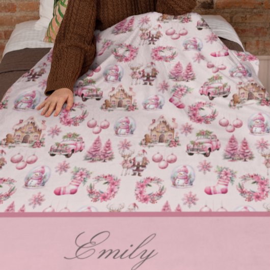 Couverture Sherpa Personnalité de Noël rose