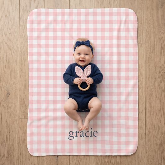 Couverture Sherpa Pétale Rose Gingham Monogrammé