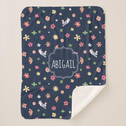 Couverture Sherpa Peter Rabbit | Floral Navy Motif (Devant)