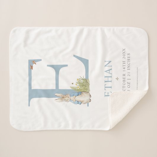 Couverture Sherpa Peter Rabbit | Lettre personnalisée E (Devant (Horizontal))