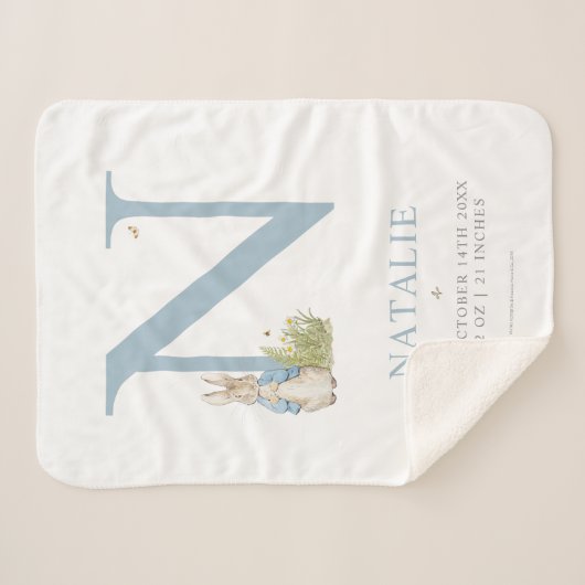 Couverture Sherpa Peter Rabbit | Lettre personnalisée N (Devant (Horizontal))
