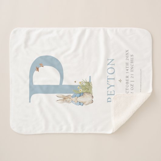 Couverture Sherpa Peter Rabbit | Lettre personnalisée P (Devant (Horizontal))