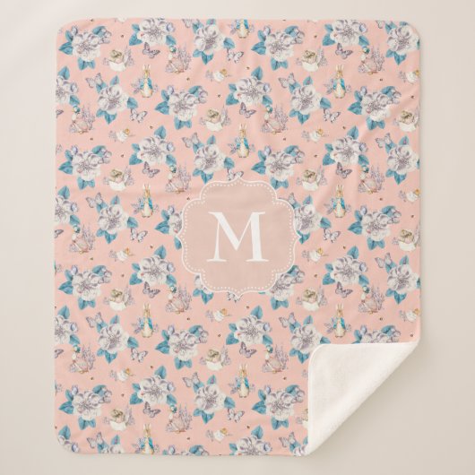 Couverture Sherpa Peter Rabbit | Motif de jardin fleuri rose (Devant)