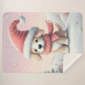 Couverture Sherpa Petit chiot de Noël en chapeau santa (Devant (Horizontal))
