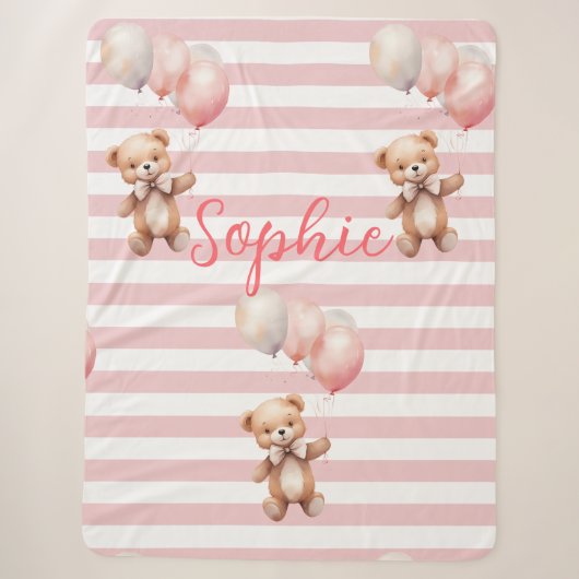 Couverture Sherpa Petit ours mignon en rose (Devant)