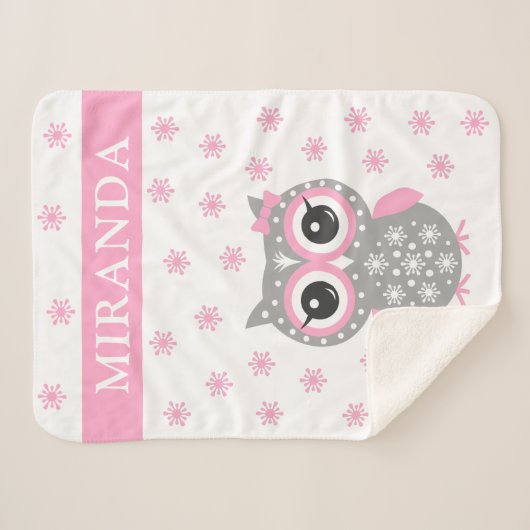 Couverture Sherpa Petite Chouette Rose Bébé Fille Sherpa Blanket (Devant (Horizontal))