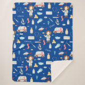 Couverture Sherpa Petite fille docteur Motif Médicale avec nom, bleu (Devant)