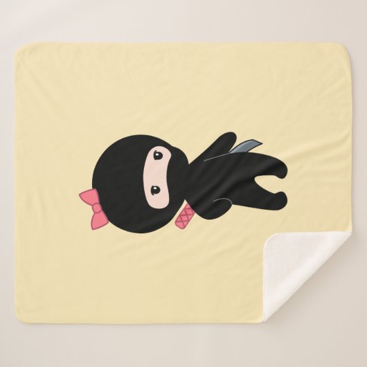 Couverture Sherpa Petite fille Ninja sur jaune (Devant (Horizontal))