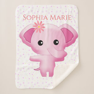 Couverture Sherpa Petite fille rose adorable Eléphant