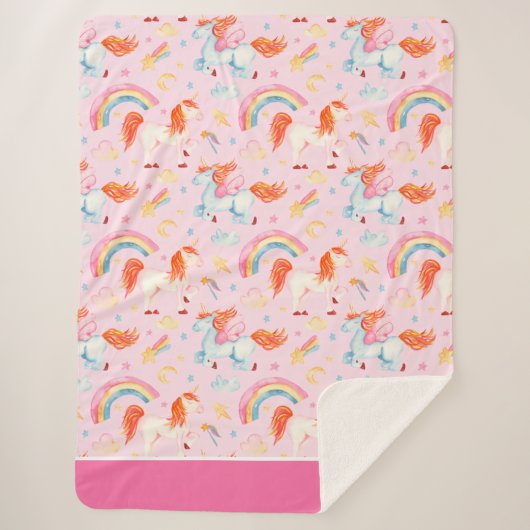 Couverture Sherpa Petite fille rose licorne Motif avec prénom (Devant)