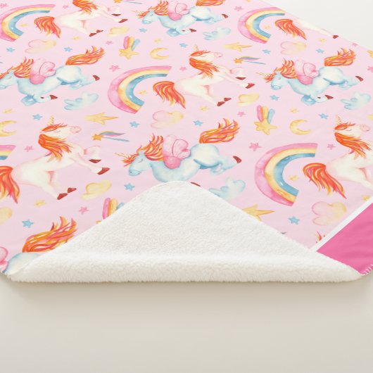 Couverture Sherpa Petite fille rose licorne Motif avec prénom (3/4)