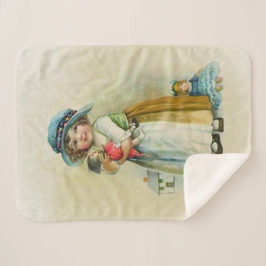 Couverture Sherpa Petite fille victorienne Casquette bleu tenant des (Devant (Horizontal))