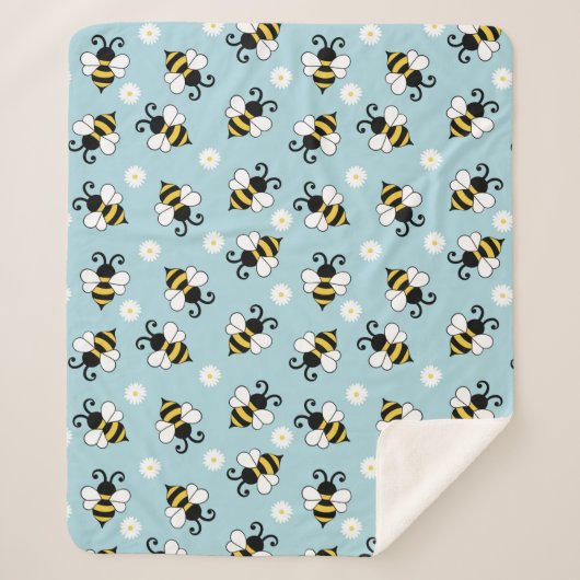 Couverture Sherpa Petites abeilles mignonnes et fleurs marguerites m (Devant)