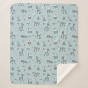 Couverture Sherpa Petites créatures forestières endormies bleues