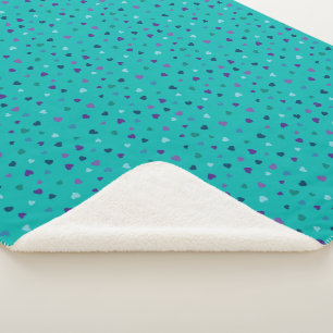 Couverture Sherpa Petits cœurs, violet, sarcelle, bleu sur turquoise
