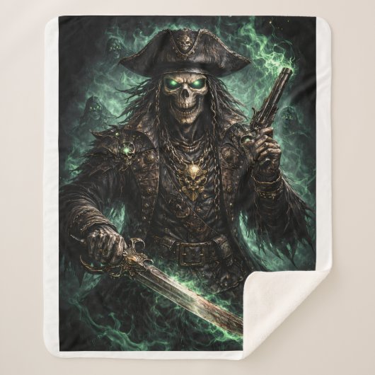 Couverture Sherpa Phantom Pirate Skull – Dark Fantasy Reaper Fleece (Devant)