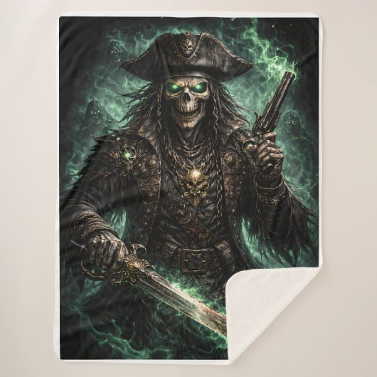 Couverture Sherpa Phantom Pirate Skull – Dark Fantasy Reaper Fleece (Devant)