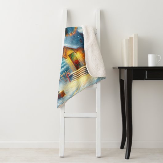 Couverture Sherpa Phare de Noël Arbre Nautique Bleu Côtier (En situation)