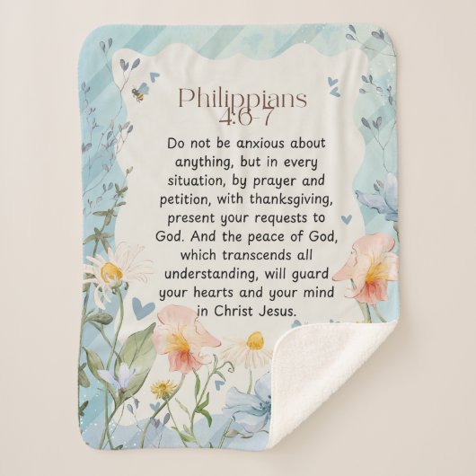 Couverture Sherpa Philippiens 4:6-7 Bible chrétienne Verse Aquarelle (Devant)